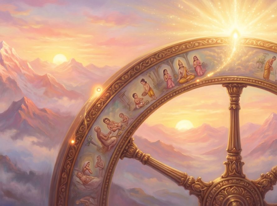 The soul's journey through the wheel of samsara toward liberation