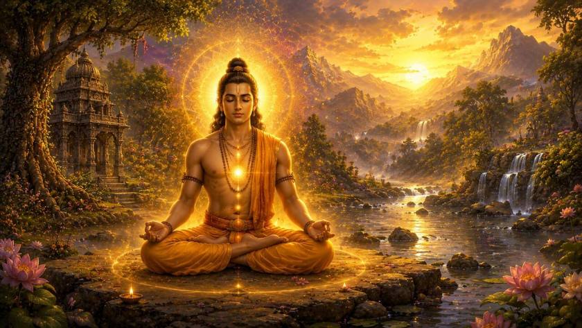 A meditator in stillness — the witness studying the mind