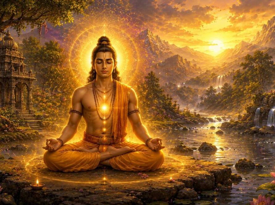 A meditator in stillness — the witness studying the mind